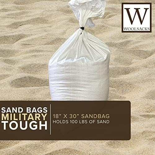 שקיות חול של Woolsacks ושקיות חול פוליפרופילן בגודל 18 x 30 אינץ '| שקיות חול טבעיות טבעיות לשיטפונות, חירום ועוד | שקיות חול לבן